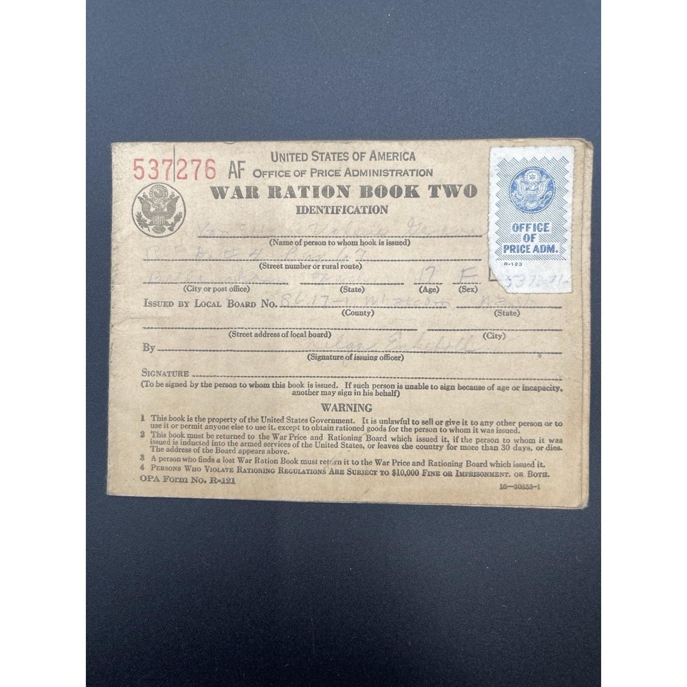 WWII War Ration Book Two OPA w/ Blue‎ Stamps Z Y X Panels Partial Named